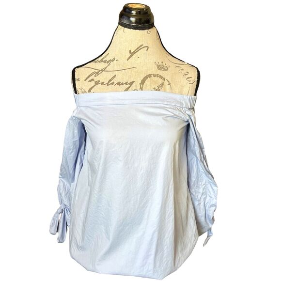 Tibi Blouse Size 0 Chambray Off Shoulder Bohowestern Rodeo Coastal Grandmacore - Picture 2 of 12